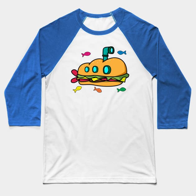 Funny Submarine Hero Sandwich Cartoon Baseball T-Shirt by Brobocop